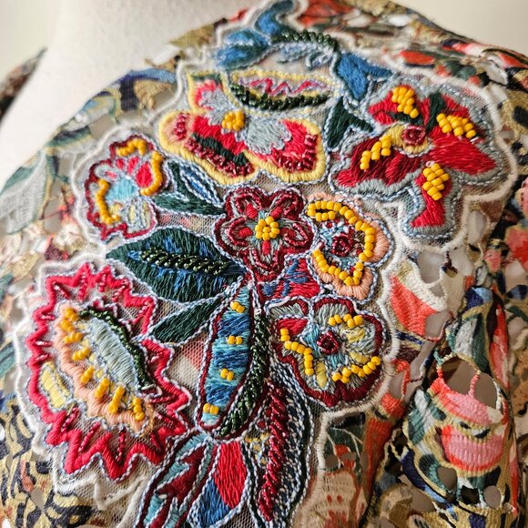 Soft Surroundings Ariege Blazer Jacket Floral Lace Embroidered Beaded Peplum M - Picture 3 of 8